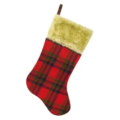 STOCKING 20.5″ RED/GREEN PLAID W/ FAUX FUR CUFF