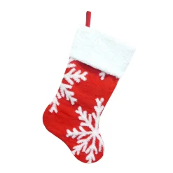STOCKING 20.5″ RED/WHITE SNOWFLAKES W/ SHERPA CUFF