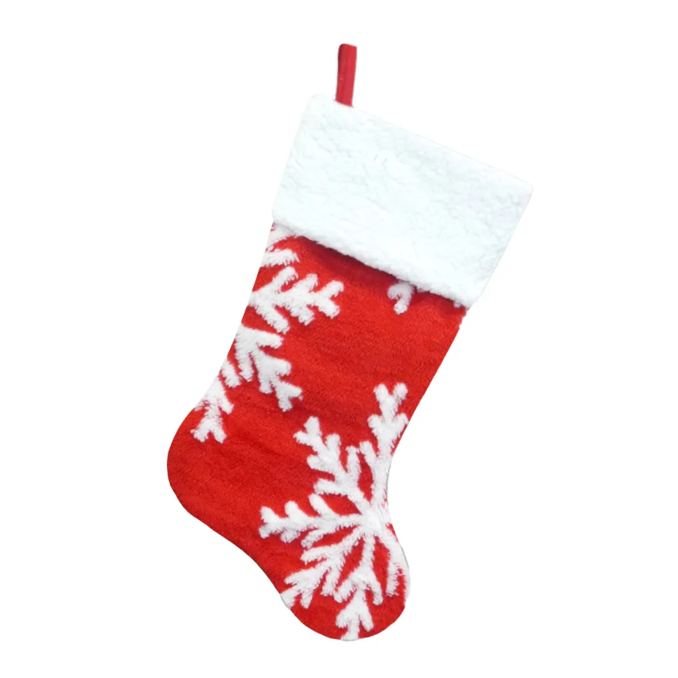 STOCKING 20.5″ RED/WHITE SNOWFLAKES W/ SHERPA CUFF