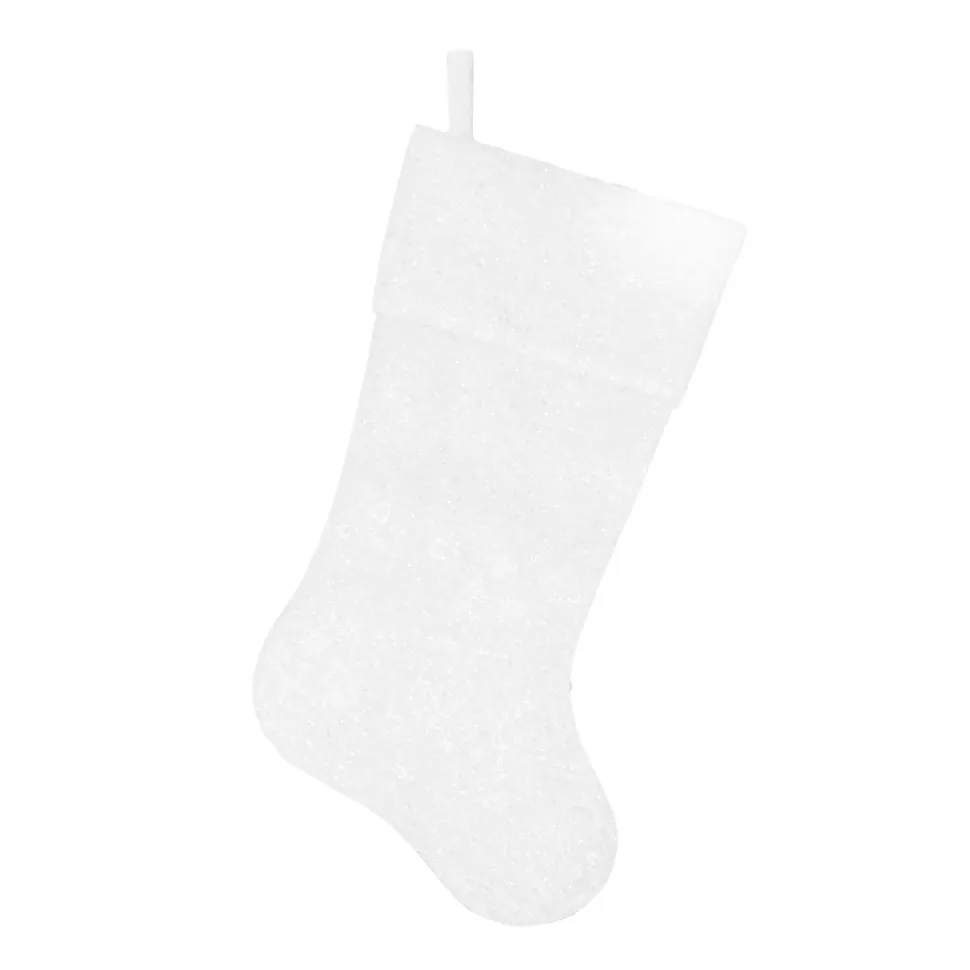 STOCKING 20.5″ WHITE IRID. CURLY FAUX FUR