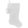 STOCKING 20.5″ WHITE QUILTED VELVET WITH FAUX FUR CUFF & POM POMS