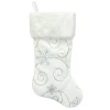 STOCKING 20.5″ WHITE W/ SILVER SEQUINS SNOWFLAKE FAUX FUR WITH FAUX FUR CUFF