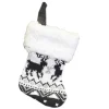 STOCKING MINI 6″ BLACK/ WHITE KNITTED REINDEER PATTERN W/FUR CUFF