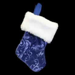 STOCKING MINI 6″ BLUE ETCHED VELVET W/ FUR CUFF