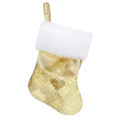 STOCKING MINI 6″ GOLD METALLIC W/ FAUX FUR CUFF