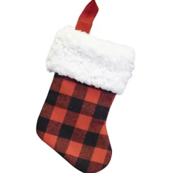 STOCKING MINI 6″ RED/ BLACK BUFFALO PLAID W/FUR CUFF