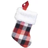 STOCKING MINI 6″ RED/ BLACK/ WHITE PLAID W/FUR CUFF