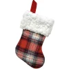 STOCKING MINI 6″ RED/ WHITE / BLACK PLAID W/ SHERPA CUFF