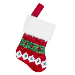 STOCKING MINI 6″ RED/GREEN CHENILLE KNIT W/ FAUX FUR CUFF