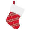 STOCKING MINI 6″ RED/GREEN GLITTER PRINT PLAID W/ FAUX FUR CUFF