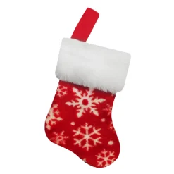 STOCKING MINI 6″ RED/WHITE SNOWFLAKES W/ FAUX FUR CUFF