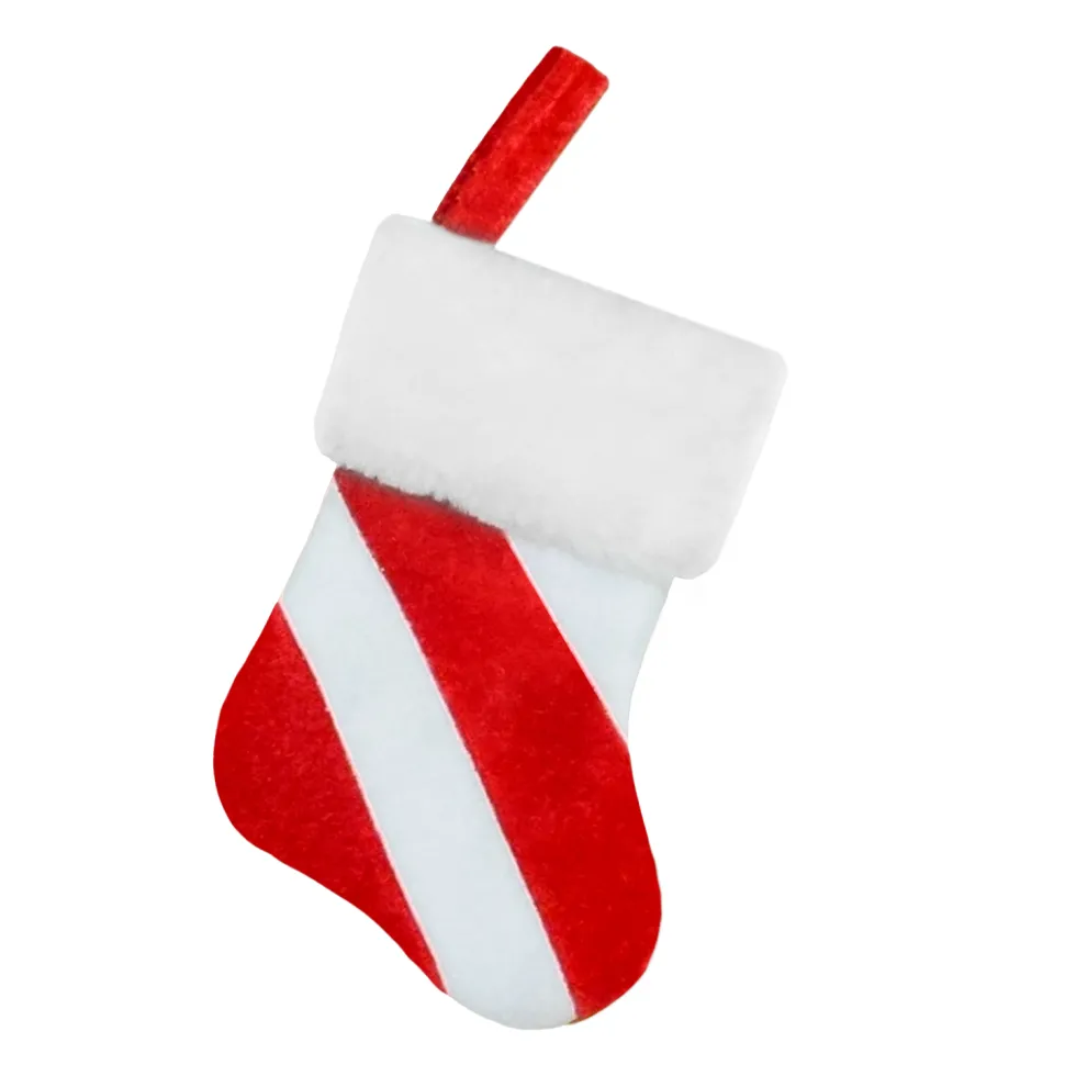 STOCKING MINI 6″ RED/WHITE VELVET & FLEECE W/ FAUX FUR CUFF