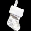 STOCKING MINI 6″ SILVER SEQUIN W/FAUX FUR CUFF