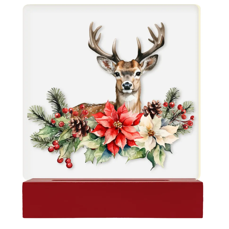 TABLE DECOR ACRYLIC LIGHTED TABLETOP 6″x2.5″x7″ REINDEER LED STRIP+6/18TIMER