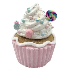 TABLE DECOR CUPCAKE 4.5″x6″ PINK/WHITE COLORFUL BEADED SPRINKLES