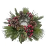TABLE DECOR W/ CANDLE HOLDER 16″ W/ RED BERRIES NEEDLE PINE & CONES