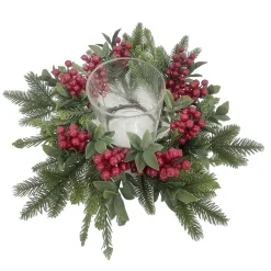 TABLE DECOR W/ CANDLE HOLDER 14″ RED BERRIES W/ PE PINE