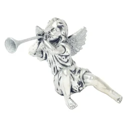 TABLETOP CHERUB 13.5″X9.5″ ANTIQUE SILVER W/GLITTER