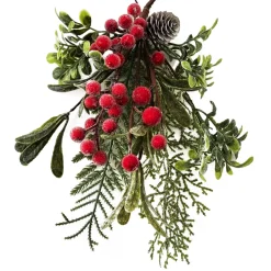 TEARDROP 13″ RED BERRIES W/ FROSTED MIXED GREENERY/PINE