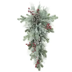 TEARDROP GRN 30″ MIXED PINE, CEDAR, RED BERRIS & CONES FROSTED & ICED