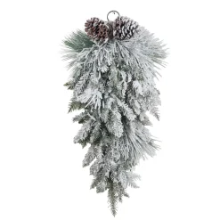 TEARDROP PINE 28″ FLOCKED MIXED PINE |W/ PINE CONES 28″