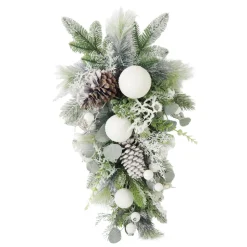 TEARDROP PINE FROSTED 30″ MIXED PINE W/ PINE CONES & SNOW BALLS