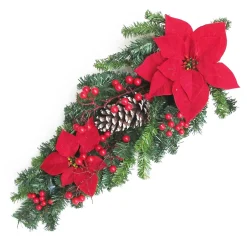TEARDROP RED POINSETTIA 24″ W/RED BERRIES, | EUCALYPTUS & CONES
