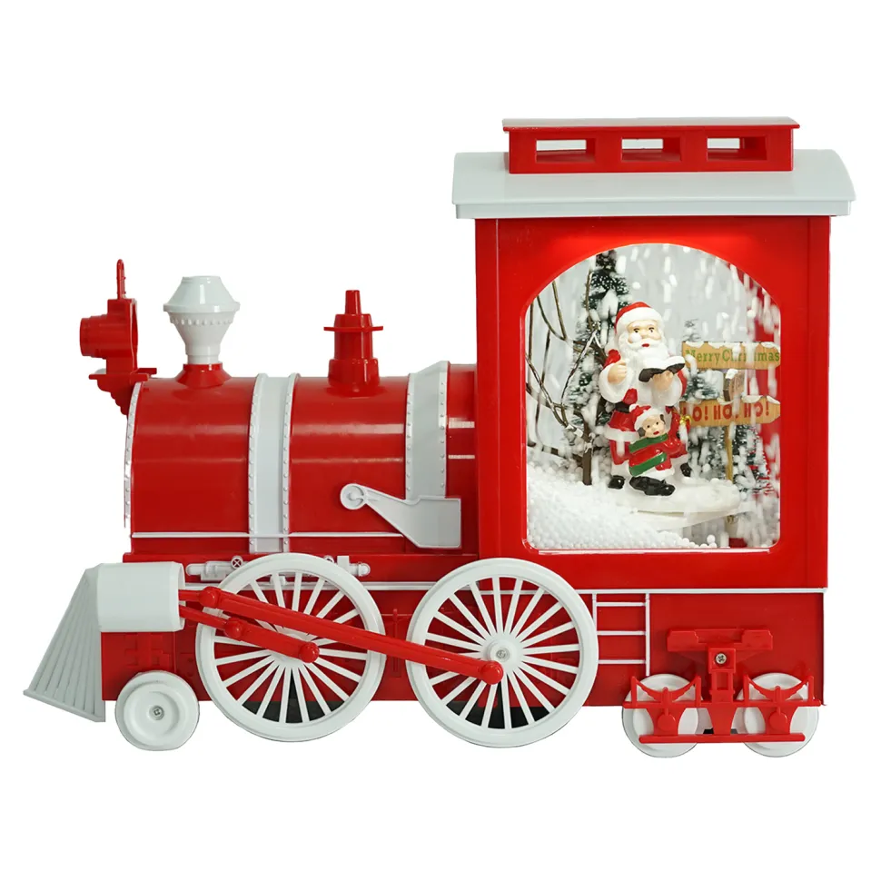 TRAIN WITH MOVING WHEELS WITH SANTA & CHILD SNOWING SCENE 9″