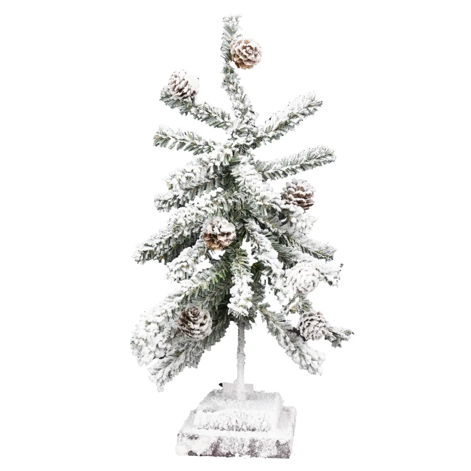 TREE FLOCKED PVC ALPINE 20″ W/ PINE CONES & BASE
