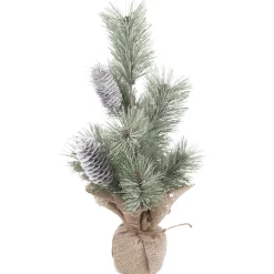 TREE FROSTED NEEDLE PINE 15″ W/ PINE CONES & BURLAP BASE