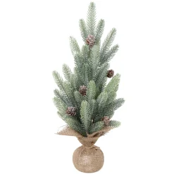 TREE FROSTED PE PINE 20″ W/ PINE CONE & BURLAP BASE