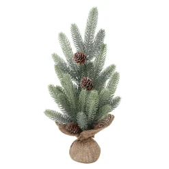 TREE FROSTED PE PINE 18″ W/ PINE CONE & BURLAP BASE