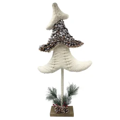 TREE KNOTCRAFT TABLE DECOR 24.5″ CREAM/NATURAL W/ NEEDLE PINE & BERRIES