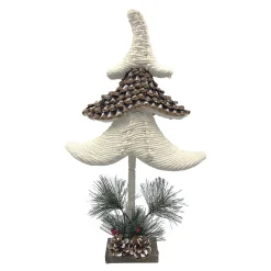 TREE KNOTCRAFT TABLE DECOR 19.5″ CREAM/NATURAL W/ NEEDLE PINE & BERRIES