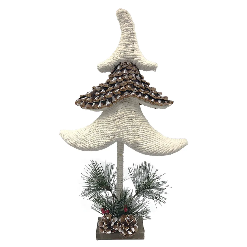 TREE KNOTCRAFT TABLE DECOR 19.5″ CREAM/NATURAL W/ NEEDLE PINE & BERRIES