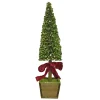TREE MINI LEAF 21″ W/ WOODEN POT & RED RIBBON