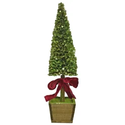 TREE MINI LEAF 21″ W/ WOODEN POT & RED RIBBON