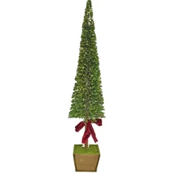 TREE MINI LEAF 29.5″ W/ WOODEN POT & RED RIBBON