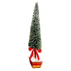 TREE MINI LEAVES 21.5″ GREEN W/ WOODEN BASE & RED BOW