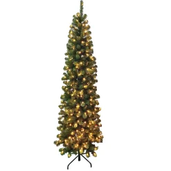 TREE PENCIL PINE 7′ 606 TIPS 300 LED WARM WHITE LIGHTS GREEN PVC
