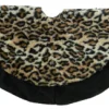 TREE SKIRT 34″ BLACK/ BEIGE LEOPARD PRINT PLUSH W/ BLACK BORDER
