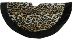 TREE SKIRT 34″ BLACK/ BEIGE LEOPARD PRINT PLUSH W/ BLACK BORDER