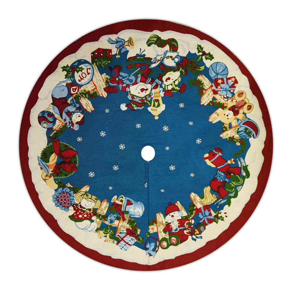 TREE SKIRT 52″ BLUE TAPESTRY , SNOWMEN & TOYS DESIGN