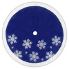 TREE SKIRT 48″ BLUE VELVET W/ FAUX FUR BORDER, IRID. SNOWFLAKES SEQUINS EMBROIDERY