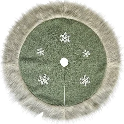 TREE SKIRT 39.5″ FAUX FUR GREEN W/ SNOWFLAKE