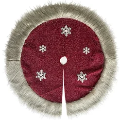 TREE SKIRT 39.5″ FAUX FUR RED 3W/ SNOWFLAKE