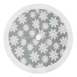 TREE SKIRT 48″ GRAY/WHITE SNOWFLAKES W/ SHERPA BORDER