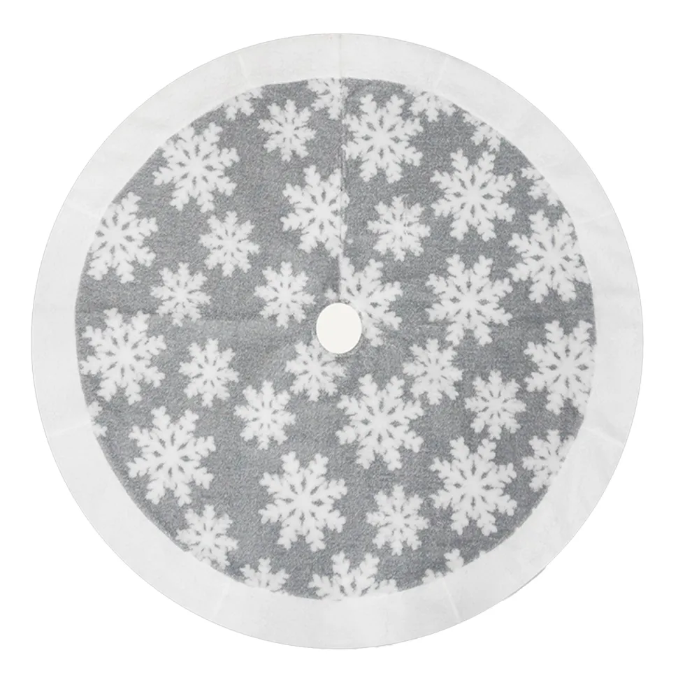 TREE SKIRT 48″ GRAY/WHITE SNOWFLAKES W/ SHERPA BORDER