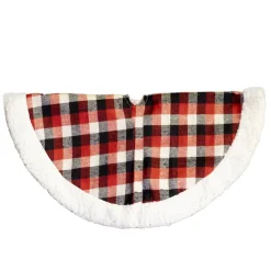 TREE SKIRT 20″ MINI RED/ BLACK / WHITE PLAID W/SHERPA BORDER