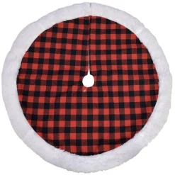 TREE SKIRT 20″ MINI RED/ BLACK CHECK W/ SHERPA BORDER